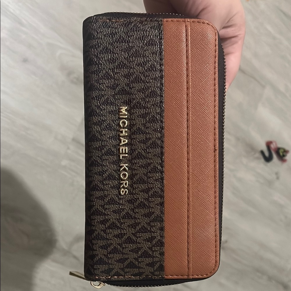 Michael Kors Signature Brown and Tan Zip Wallet